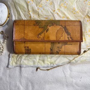 Authentic Alviero Martini 1^ Classe World Map Wallet/Clutch with Corner Wear